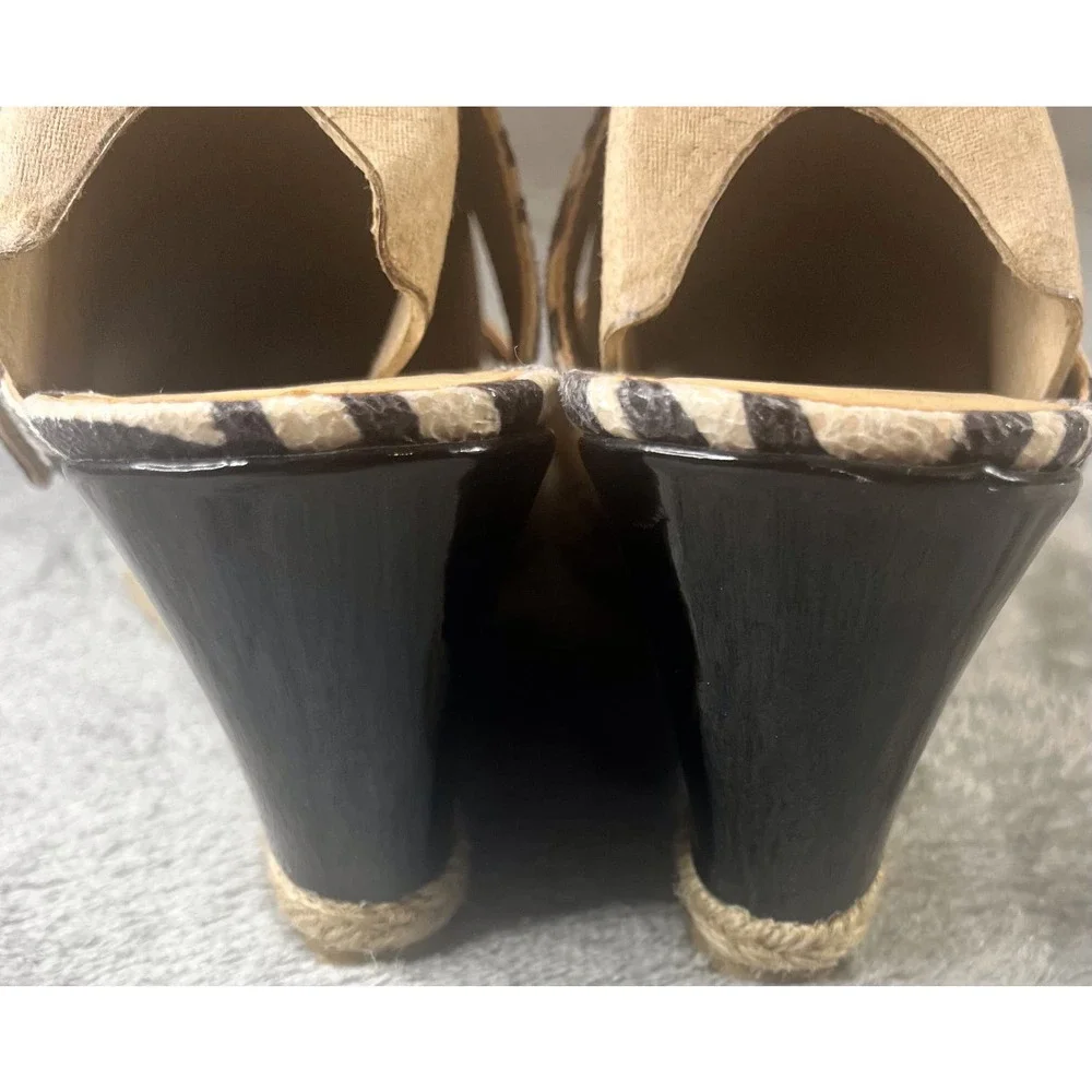 CL Laundry Tayler Zebra‎ Print Patent Wedge Sandals Tan Black 10/41